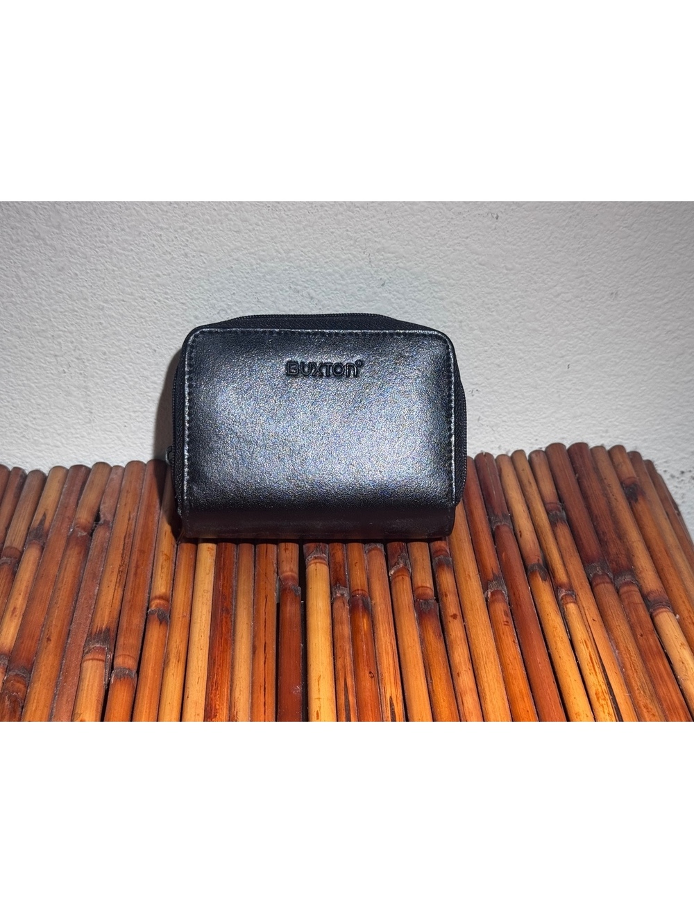 Buxton Black Metallic Zip Around Accordion Wallet Card Holder ID Coin Pocket